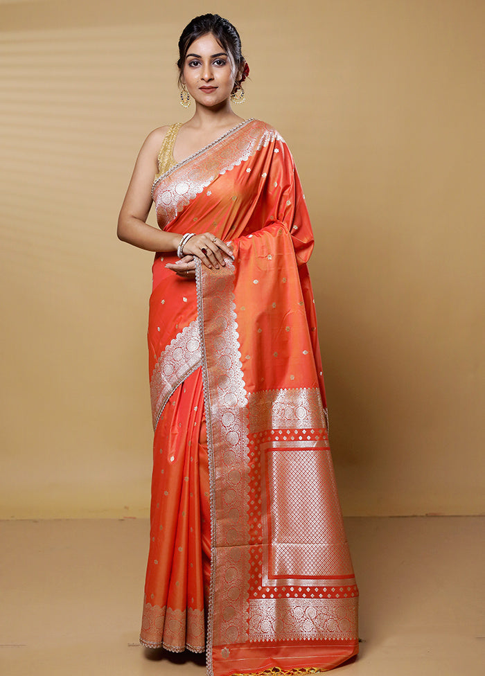 Rust Dupion Silk Saree With Blouse Piece