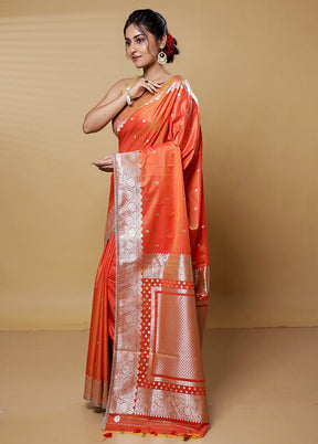 Rust Dupion Silk Saree With Blouse Piece