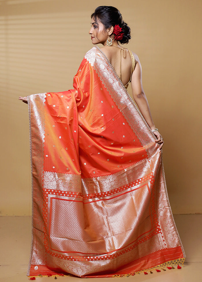 Rust Dupion Silk Saree With Blouse Piece