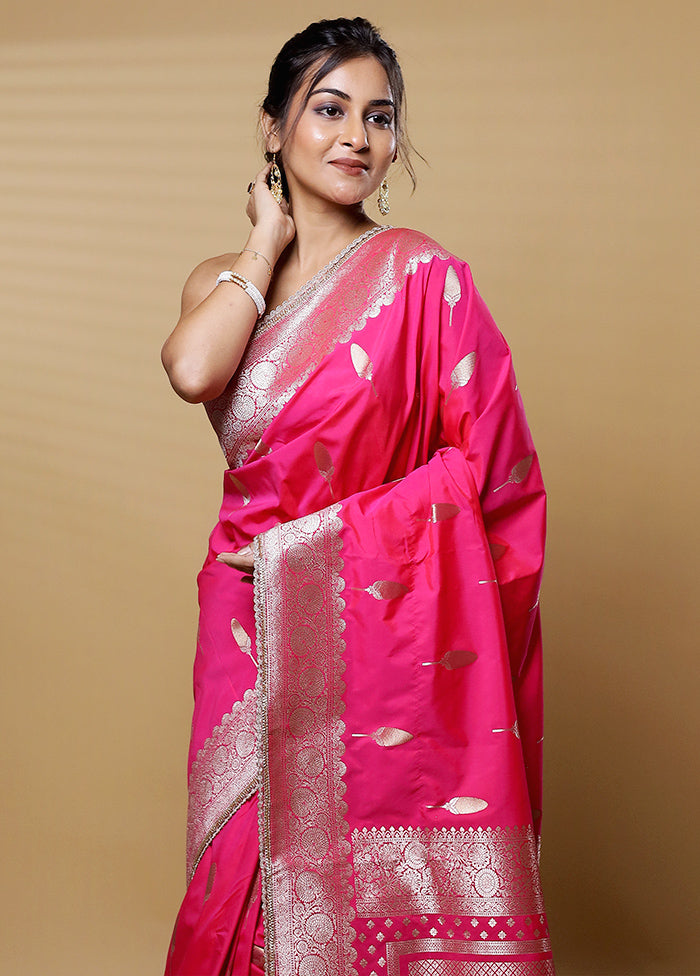 Pink Dupion Silk Saree With Blouse Piece