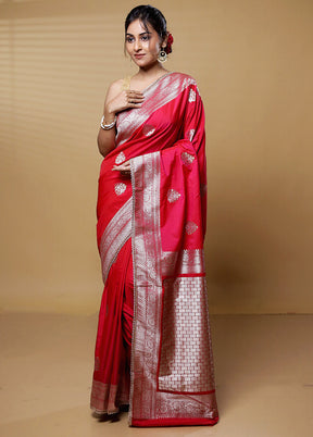 Pink Dupion Silk Saree With Blouse Piece