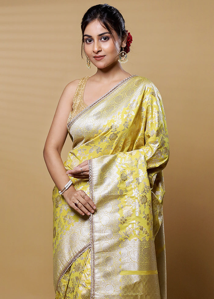 Yellow Dupion Silk Saree With Blouse Piece