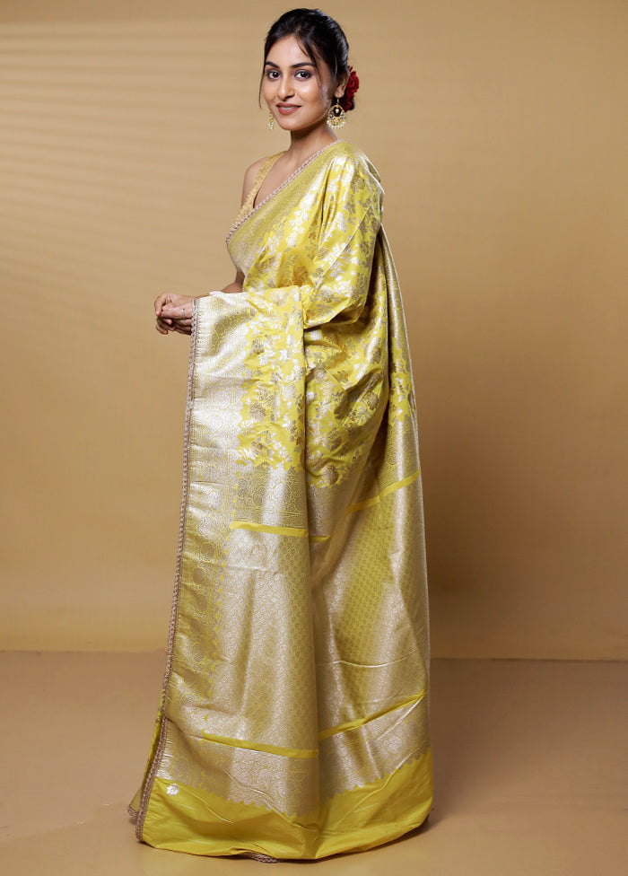 Yellow Dupion Silk Saree With Blouse Piece