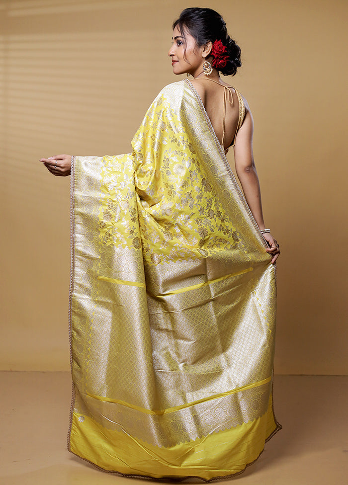 Yellow Dupion Silk Saree With Blouse Piece