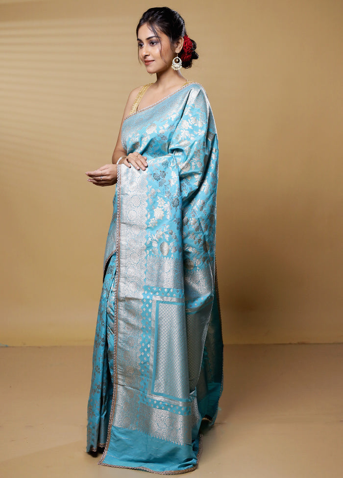 Blue Dupion Silk Saree With Blouse Piece