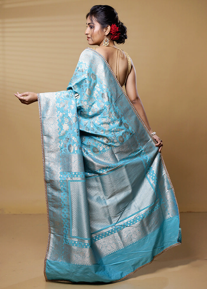 Blue Dupion Silk Saree With Blouse Piece