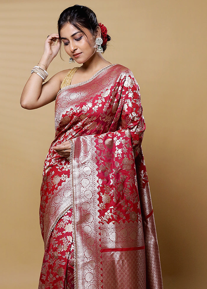 Red Dupion Silk Saree With Blouse Piece