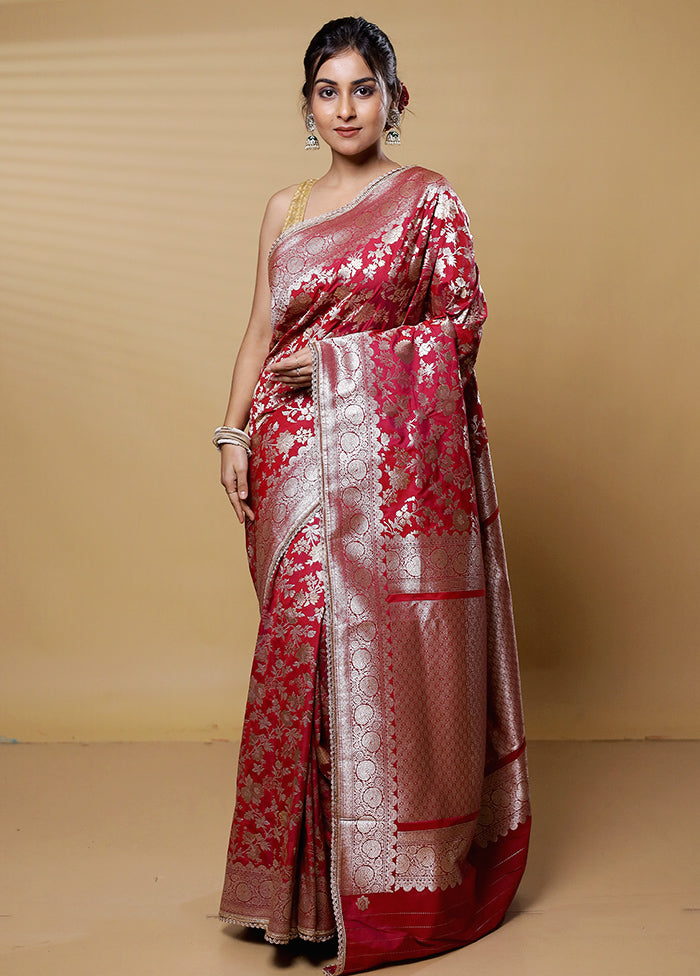 Red Dupion Silk Saree With Blouse Piece