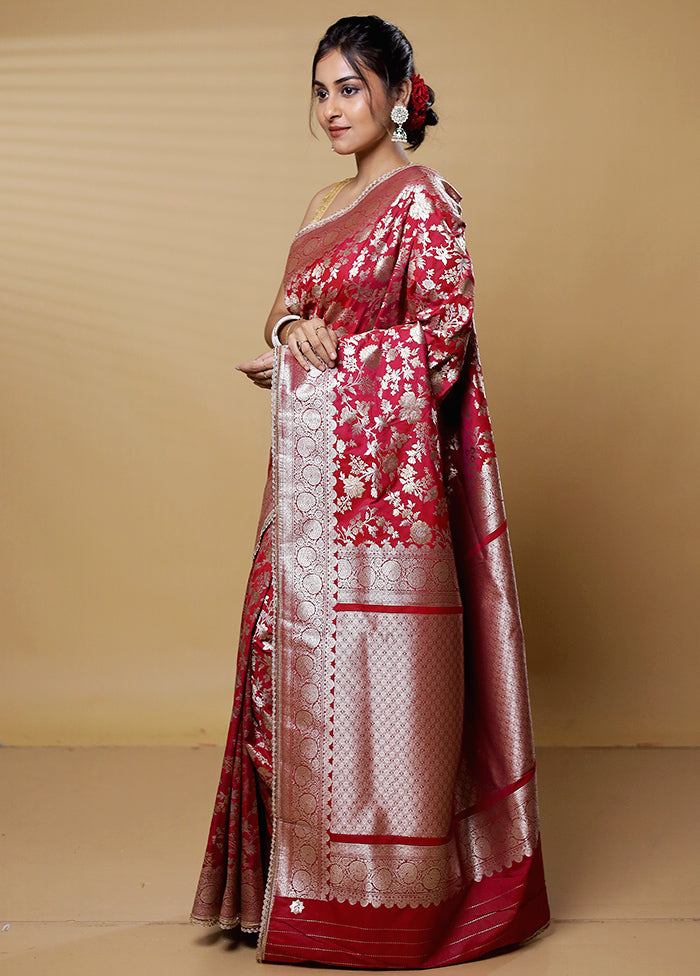 Red Dupion Silk Saree With Blouse Piece