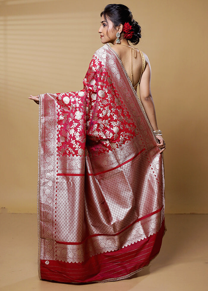 Red Dupion Silk Saree With Blouse Piece