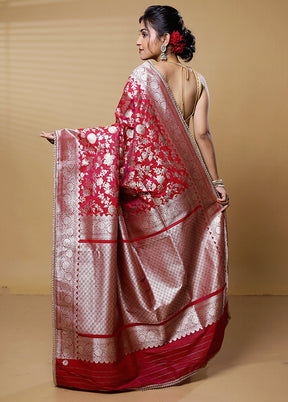 Red Dupion Silk Saree With Blouse Piece