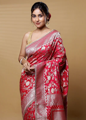 Pink Dupion Silk Saree With Blouse Piece