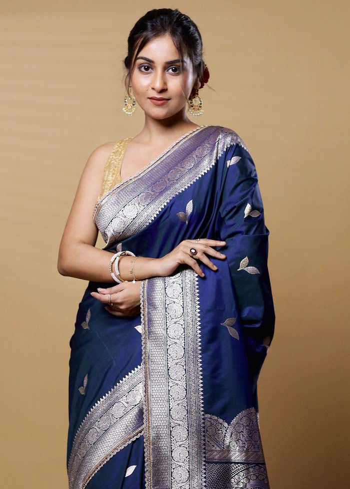 Blue Dupion Silk Saree With Blouse Piece