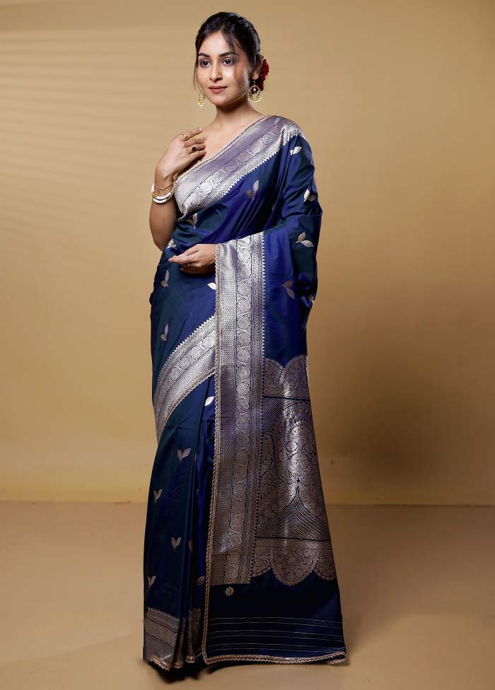 Blue Dupion Silk Saree With Blouse Piece