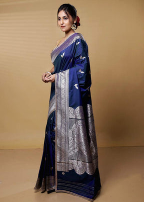 Blue Dupion Silk Saree With Blouse Piece