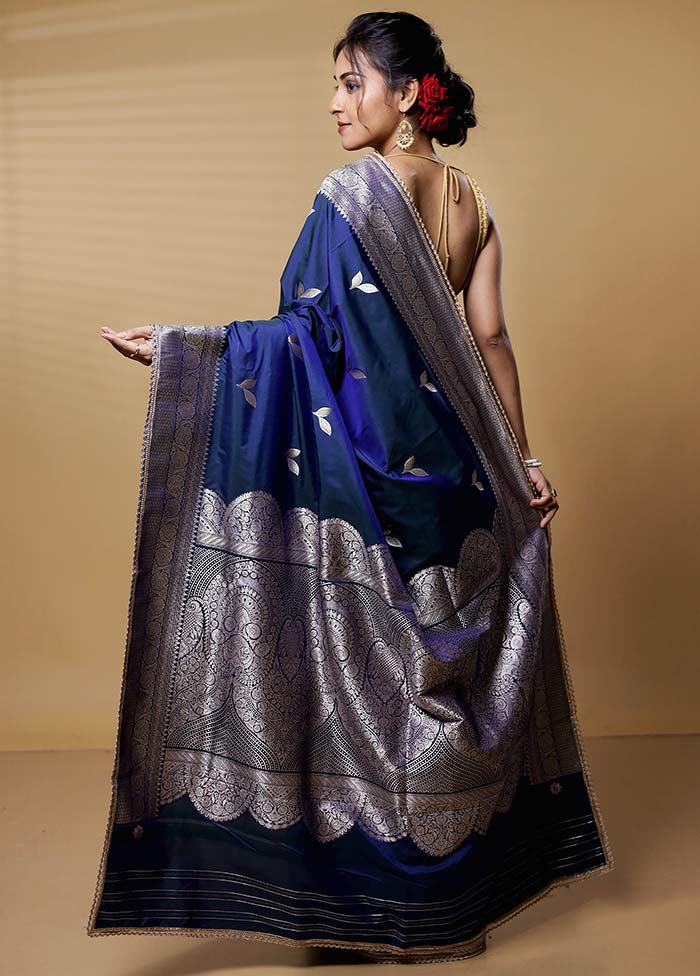 Blue Dupion Silk Saree With Blouse Piece