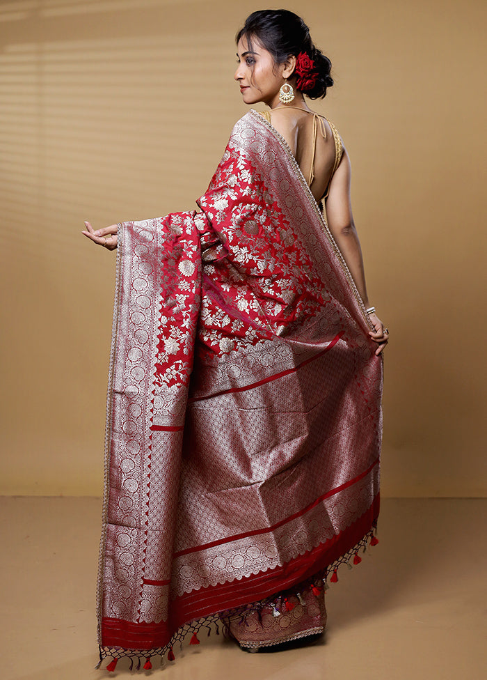 Red Dupion Silk Saree With Blouse Piece