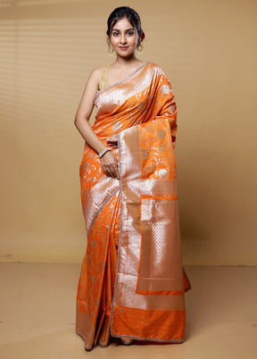 Orange Dupion Silk Saree With Blouse Piece