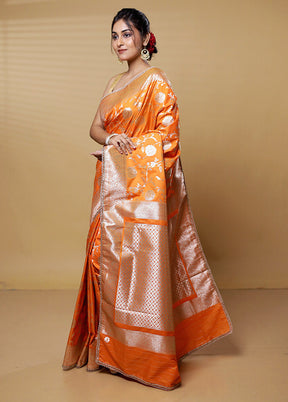 Orange Dupion Silk Saree With Blouse Piece