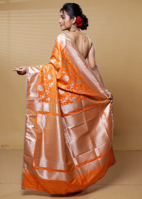 Orange Dupion Silk Saree With Blouse Piece