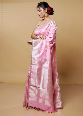 Pink Dupion Silk Saree With Blouse Piece