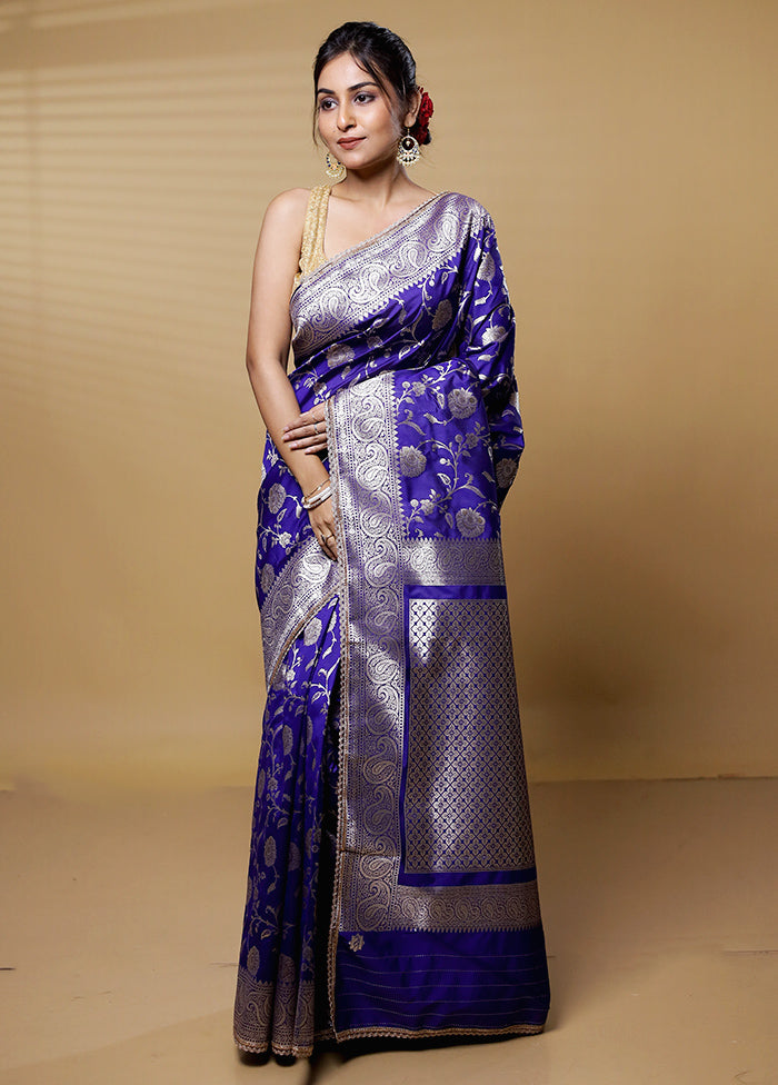 Blue Dupion Silk Saree With Blouse Piece