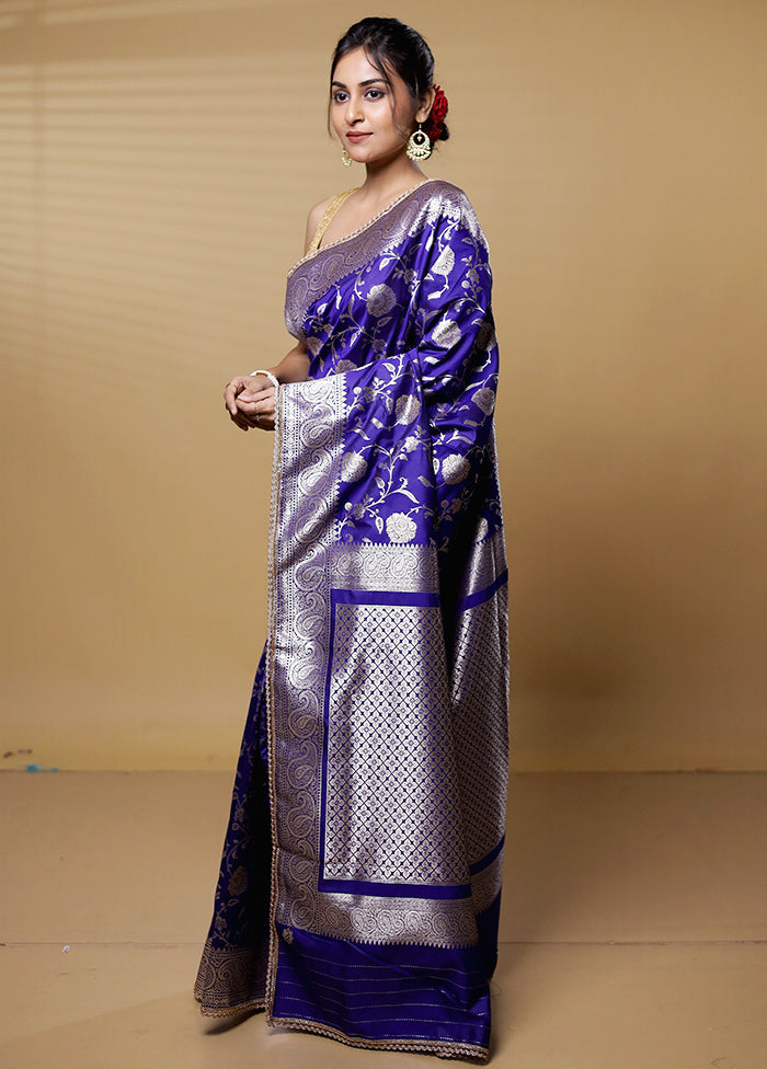 Blue Dupion Silk Saree With Blouse Piece