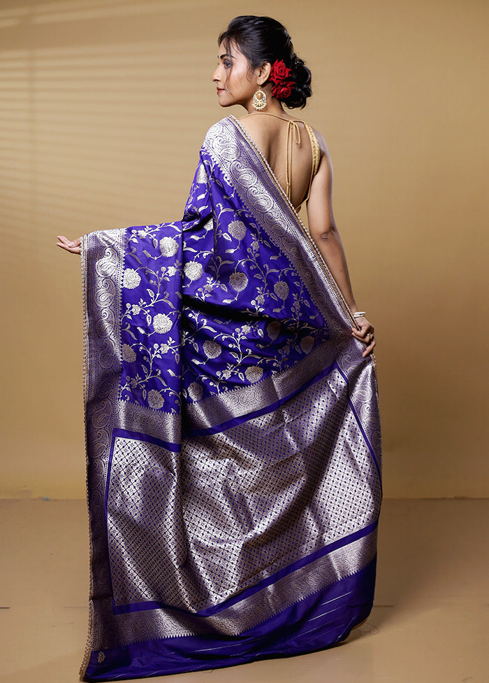 Blue Dupion Silk Saree With Blouse Piece