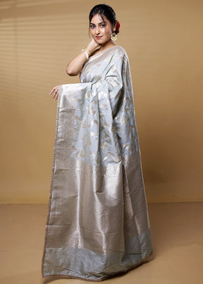 Grey Dupion Silk Saree With Blouse Piece