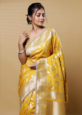 Yellow Dupion Silk Saree With Blouse Piece