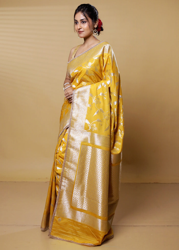 Yellow Dupion Silk Saree With Blouse Piece