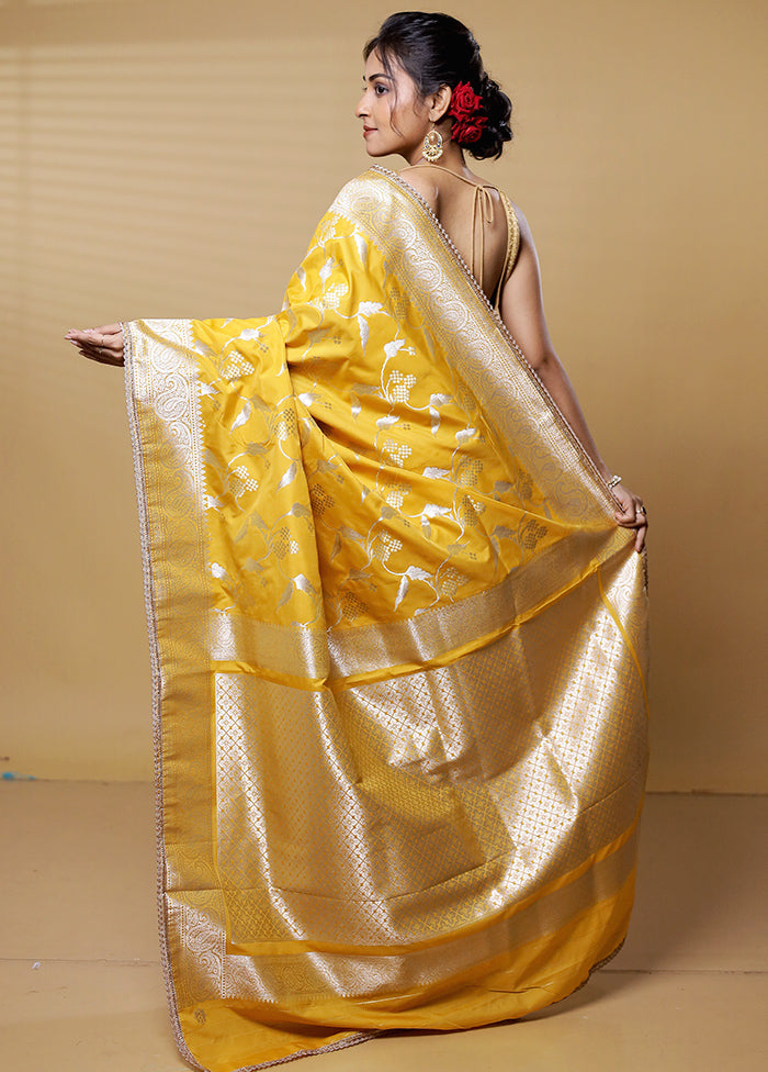 Yellow Dupion Silk Saree With Blouse Piece