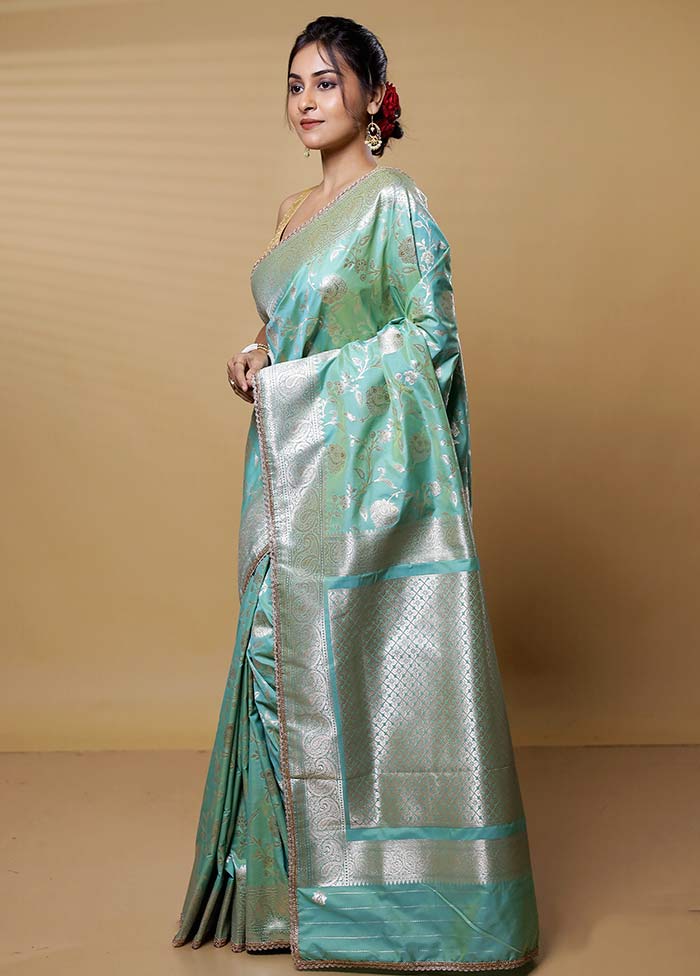 Green Dupion Silk Saree With Blouse Piece