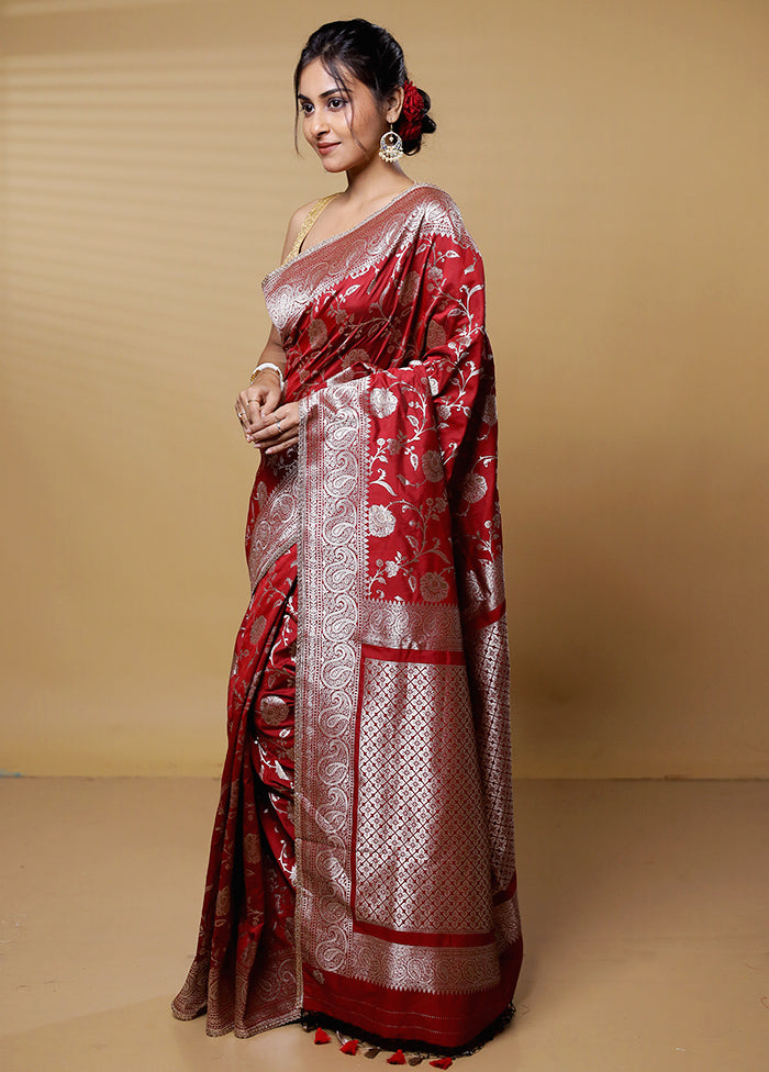 Red Dupion Silk Saree With Blouse Piece