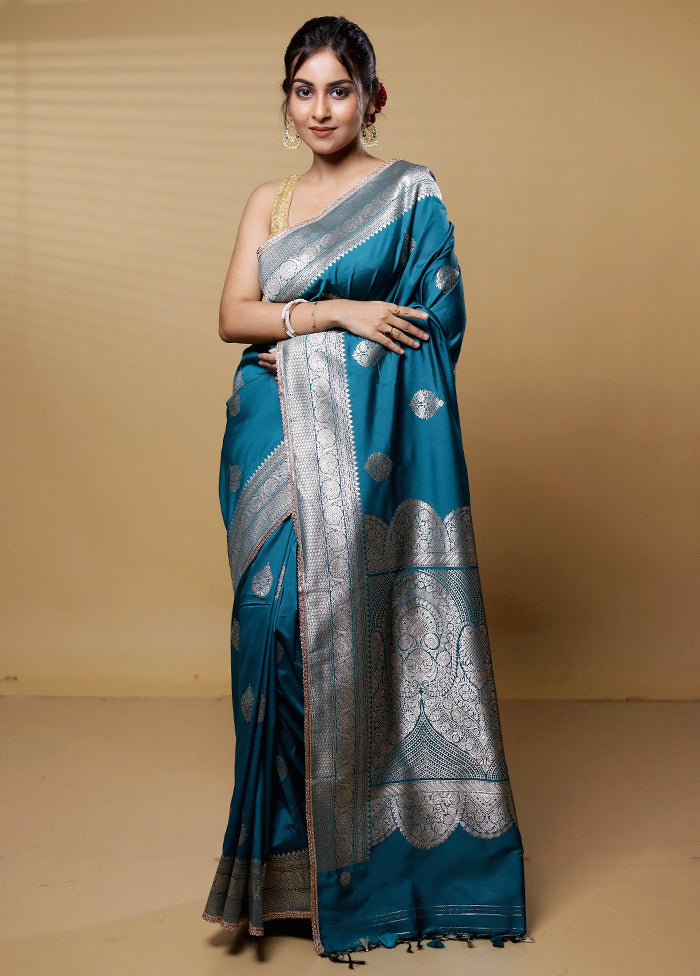 Blue Dupion Silk Saree With Blouse Piece