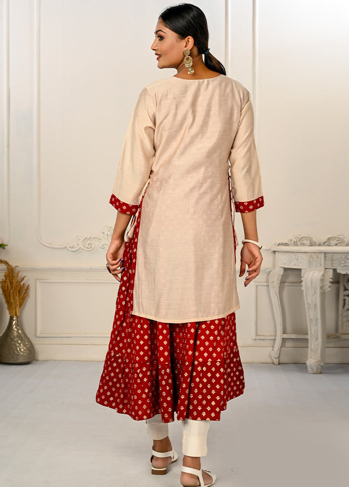 Cream Readymade Cotton Kurti