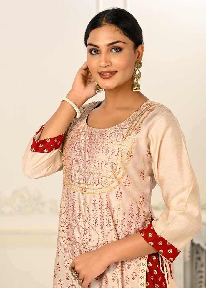 Cream Readymade Cotton Kurti