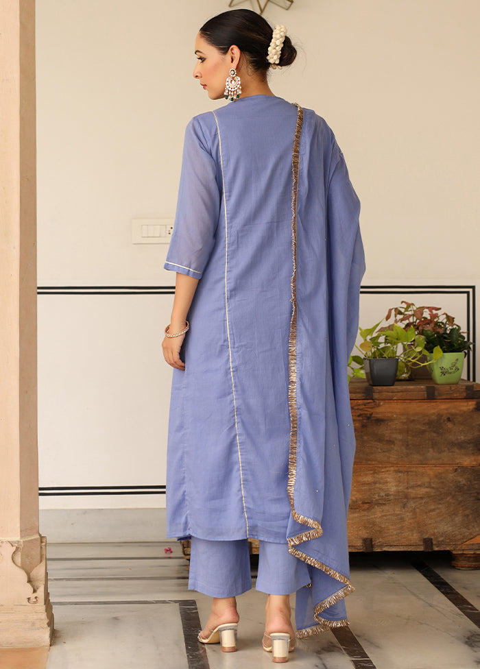 3 Pc Blue Pure Readymade Mulmul Suit Set