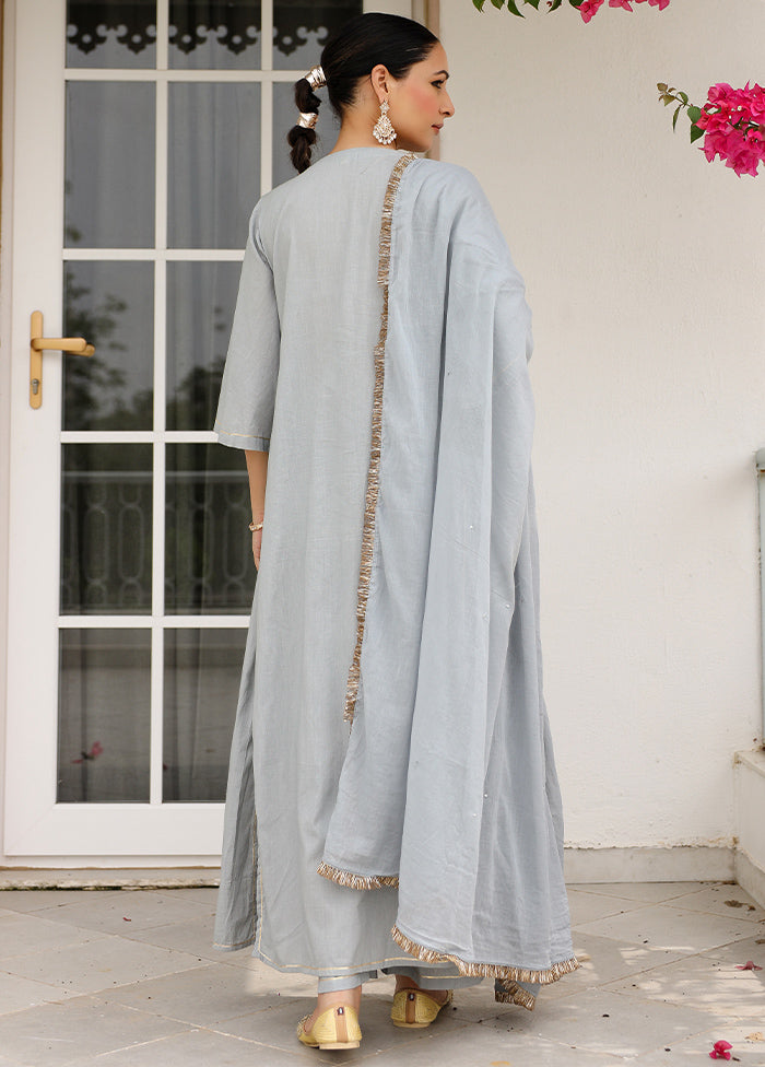 3 Pc Grey Pure Readymade Mulmul Suit Set