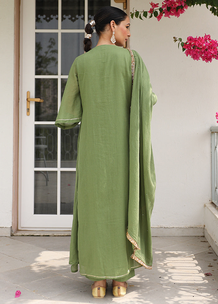 3 Pc Green Pure Readymade Mulmul Suit Set