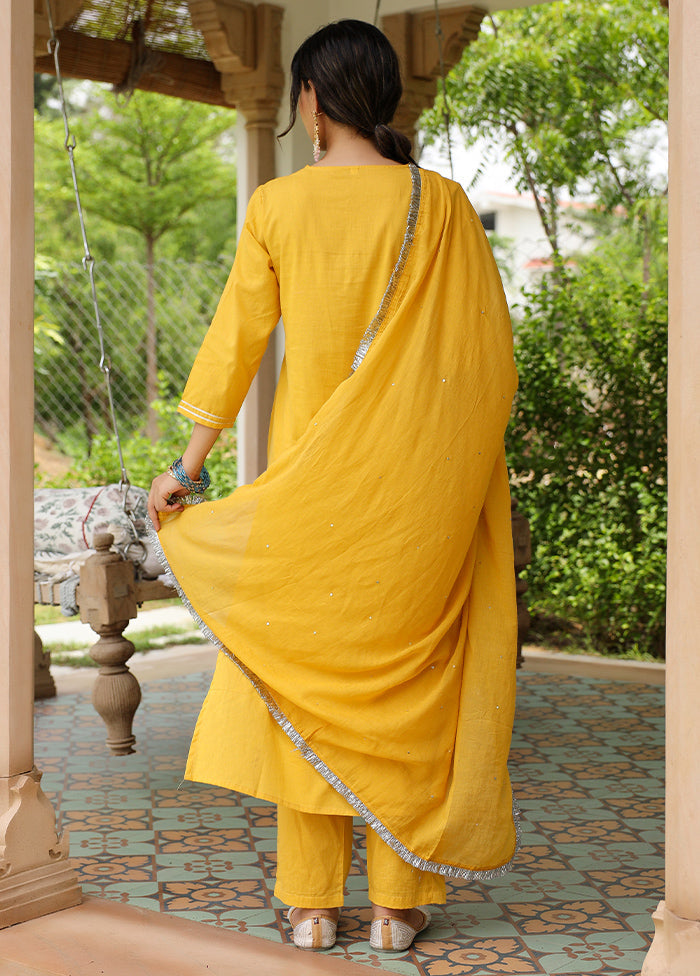 3 Pc Mustard Pure Readymade Mulmul Suit Set