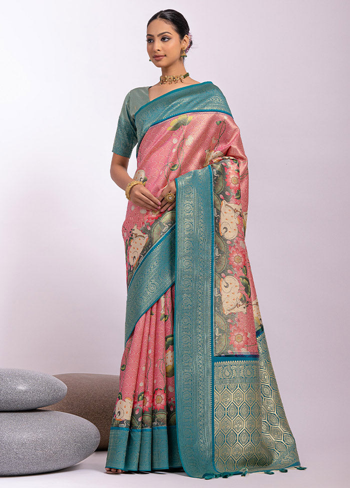 Pink Dupion Silk Saree With Blouse Piece