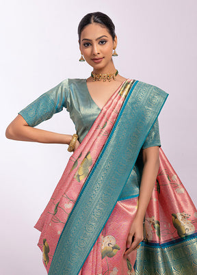 Pink Dupion Silk Saree With Blouse Piece