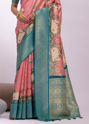 Pink Dupion Silk Saree With Blouse Piece