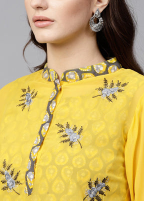 Yellow Readymade Silk Kurti