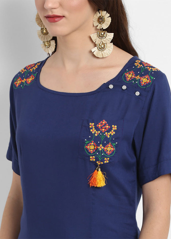 Blue Readymade Silk Kurti