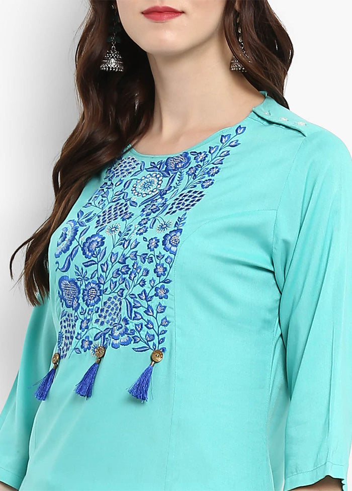 Blue Readymade Silk Kurti