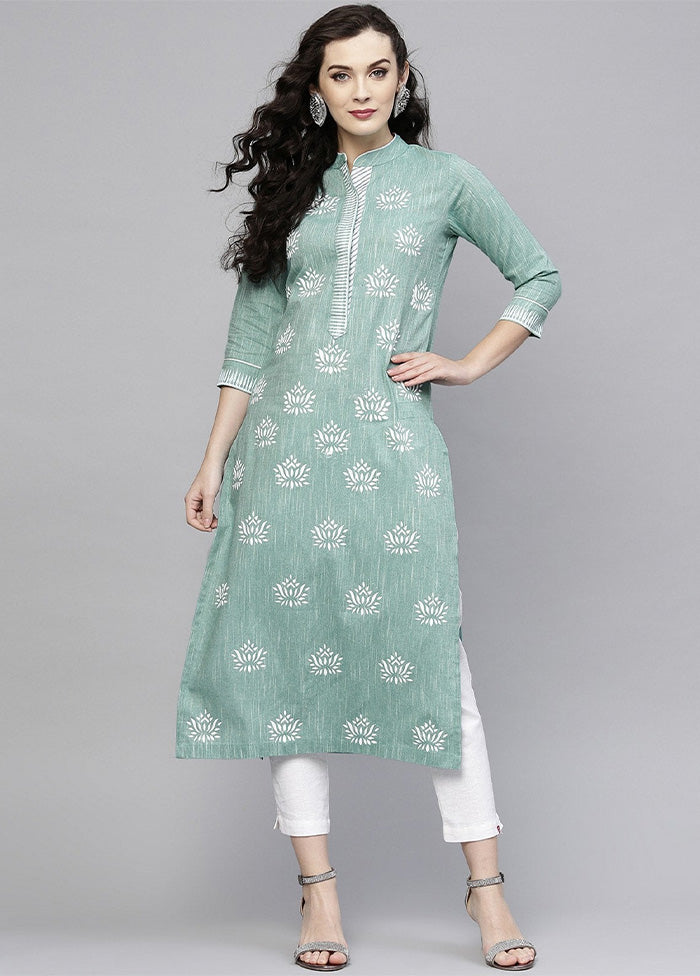 Green Readymade Cotton Kurti