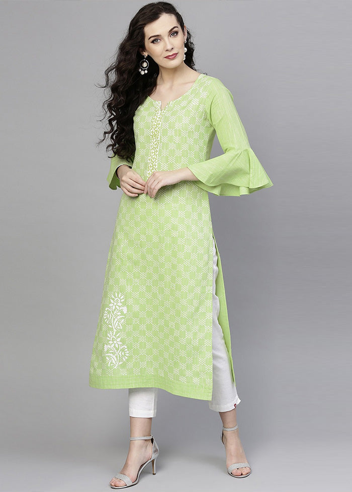 Green Readymade Cotton Kurti