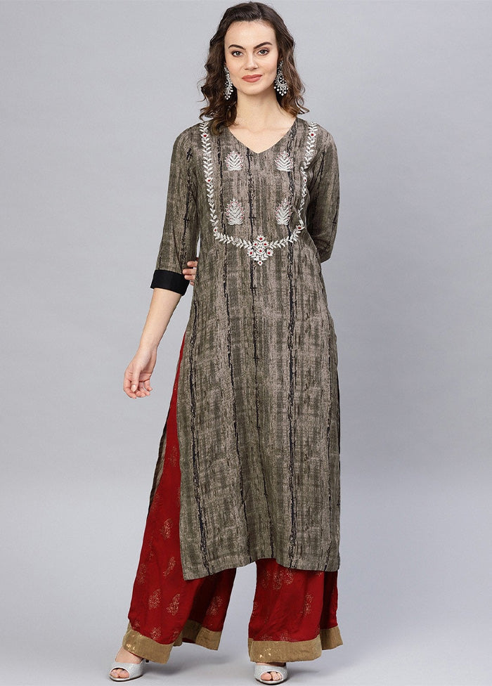 Grey Readymade Rayon Kurti